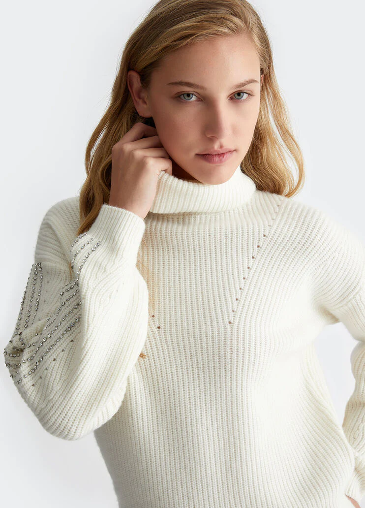 Wool polo-neck with rhinestones