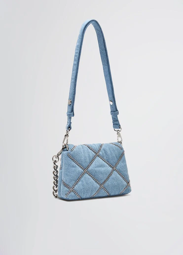 Small denim LaPuffy bag with chains