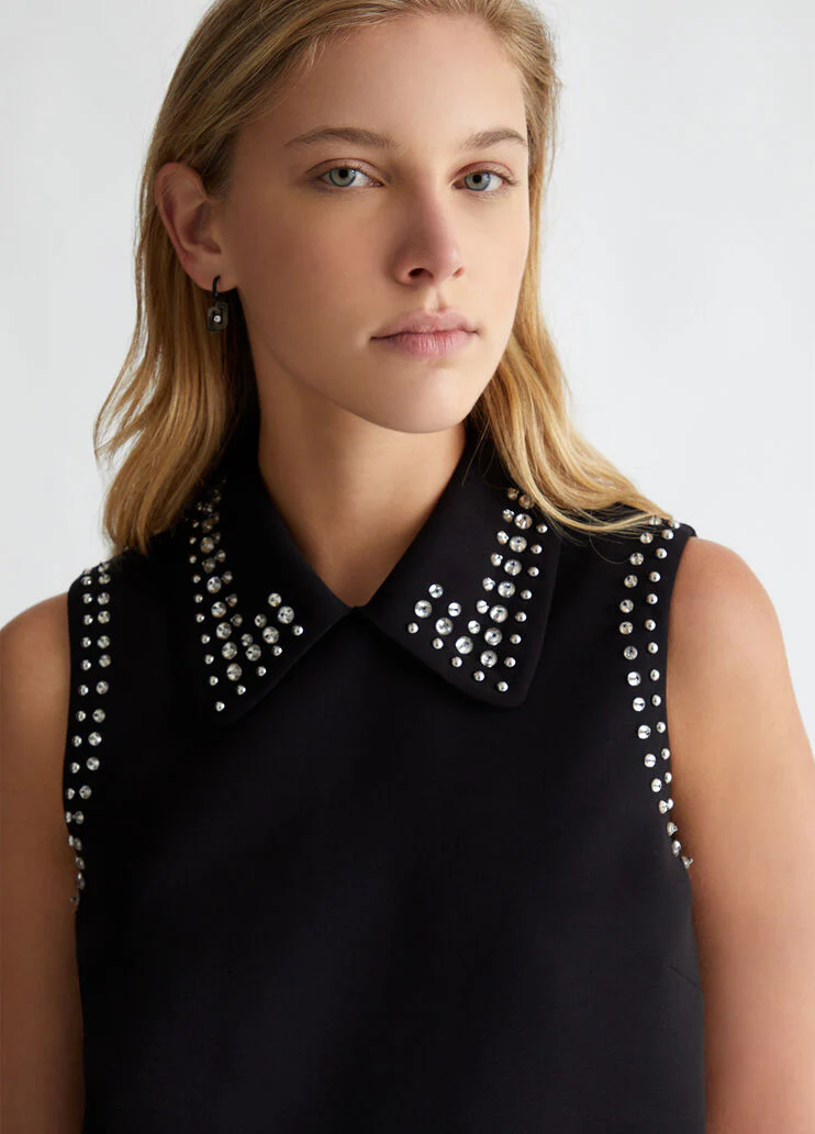 Crepe cady dress with rhinestones