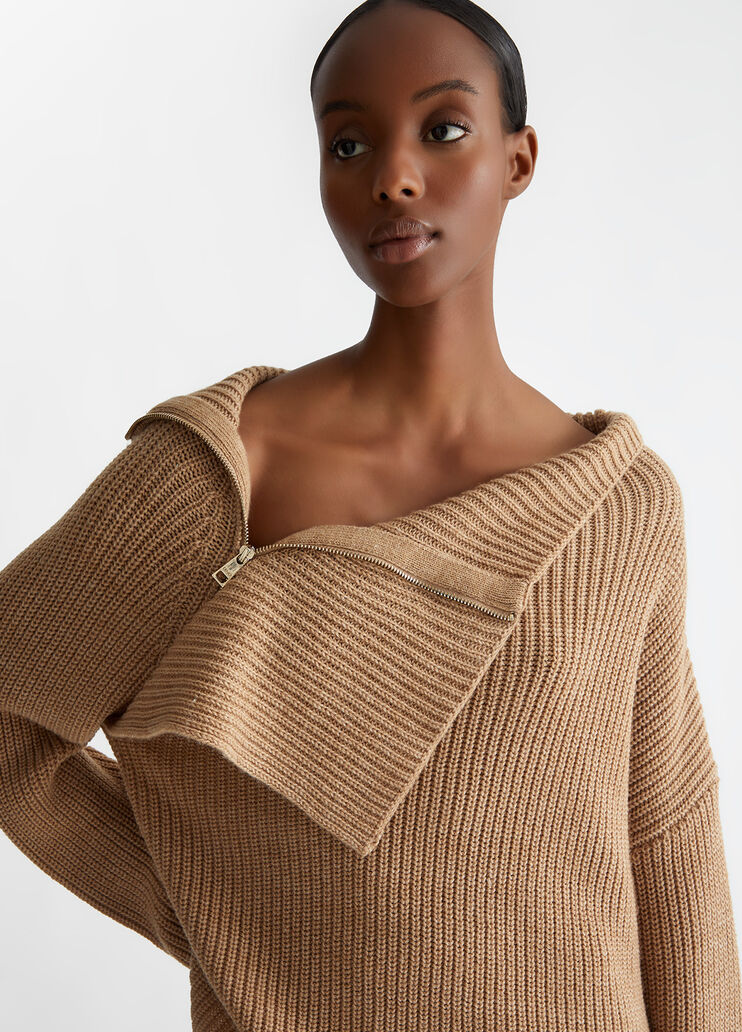Rib-knit wool-blend sweater