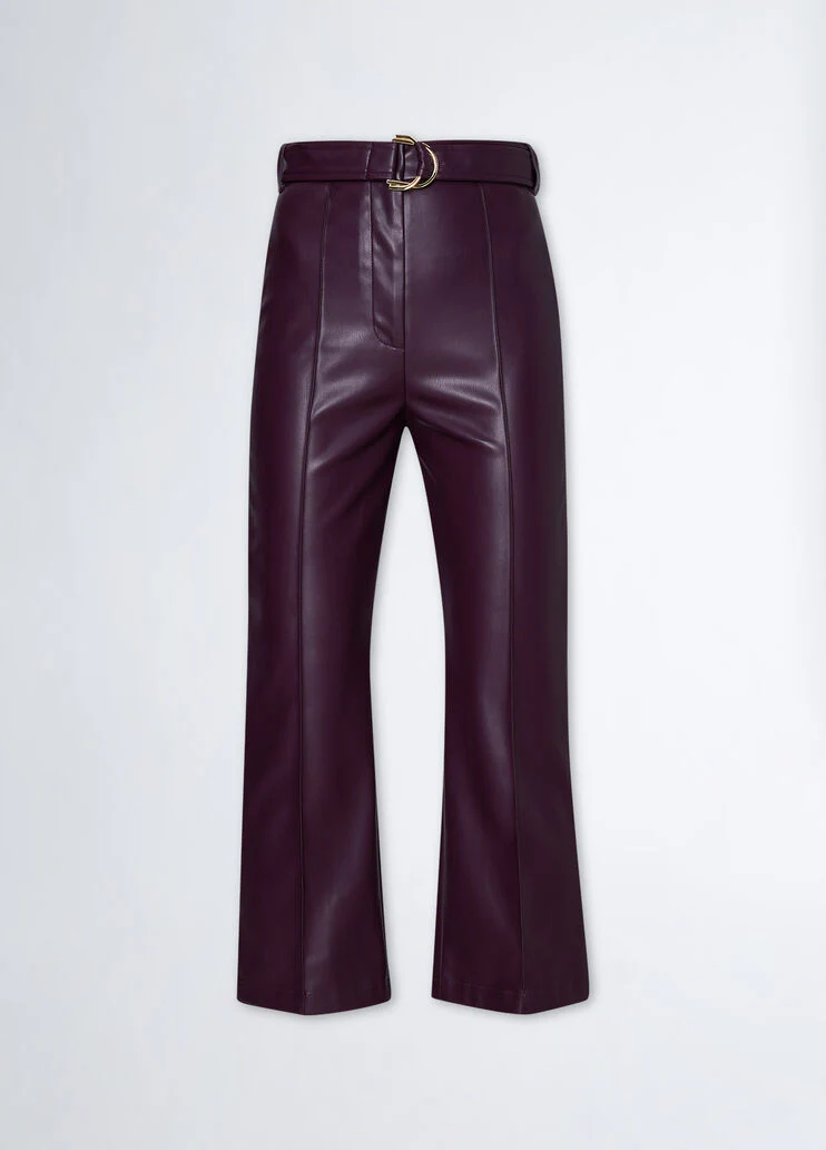 Coated fabric flared trousers