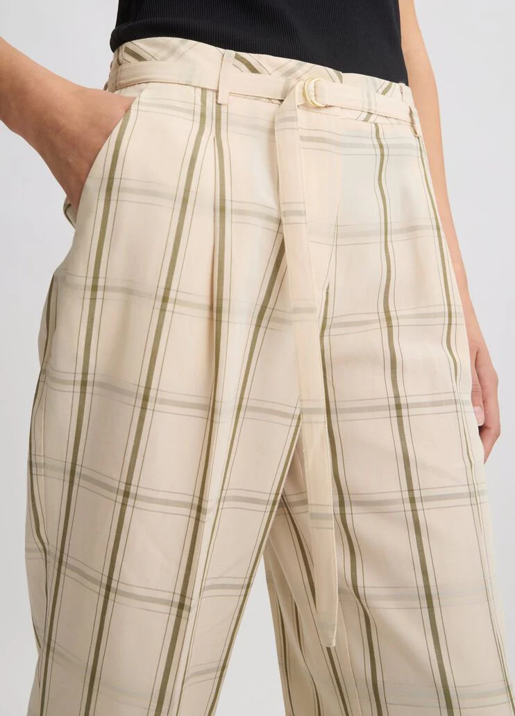 Linen-blend check trousers