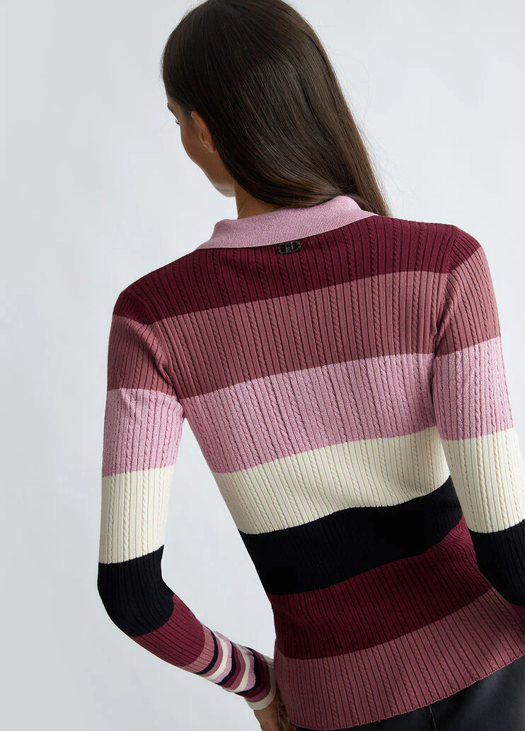 Striped knit polo-shirt