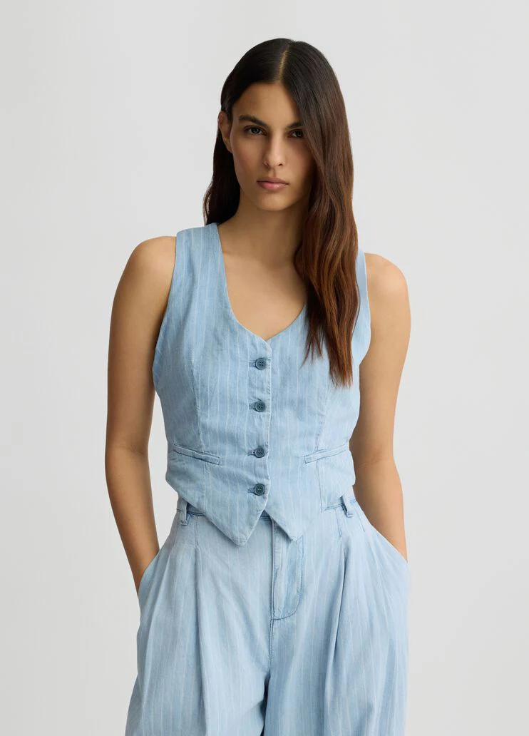 Pinstripe denim waistcoat