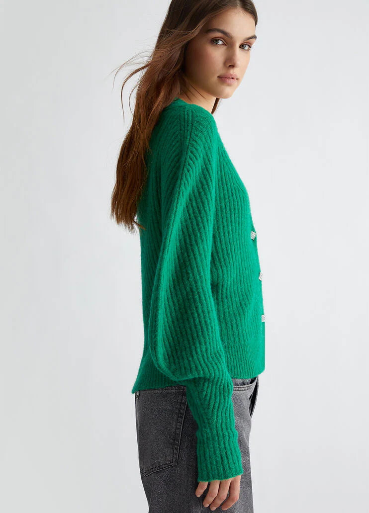 Rib-knit wool-blend cardigan