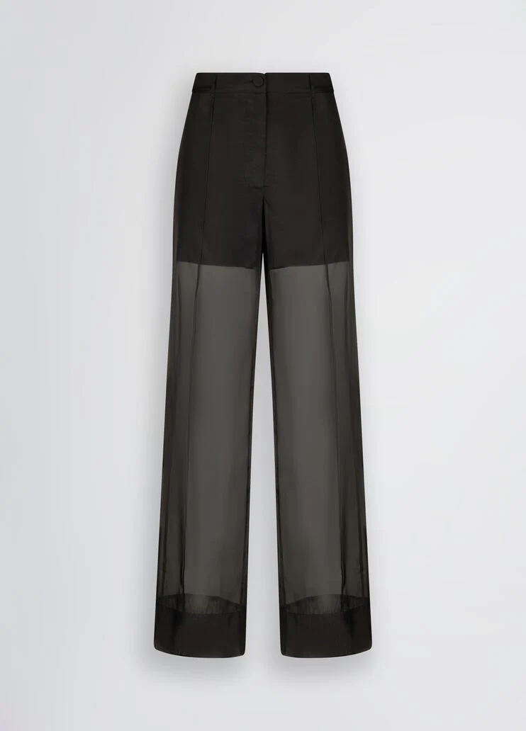 Black organza straight-leg trousers
