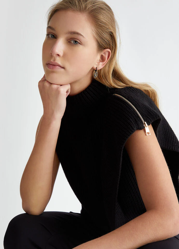 Rib-knit wool-blend sweater