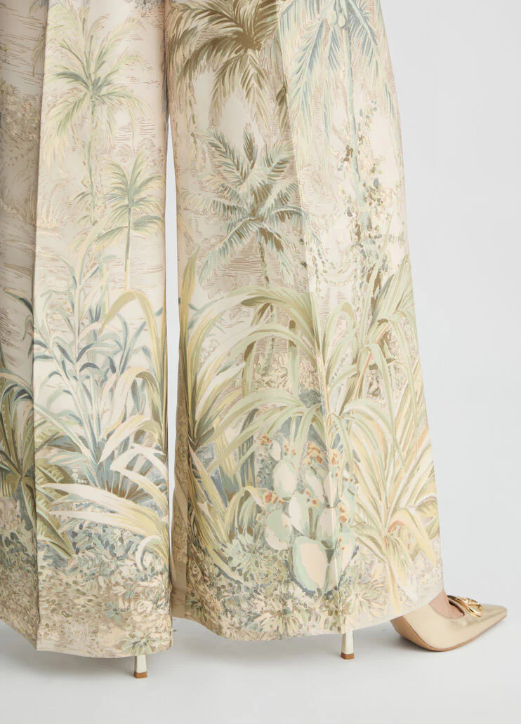 Printed twill palazzo trousers