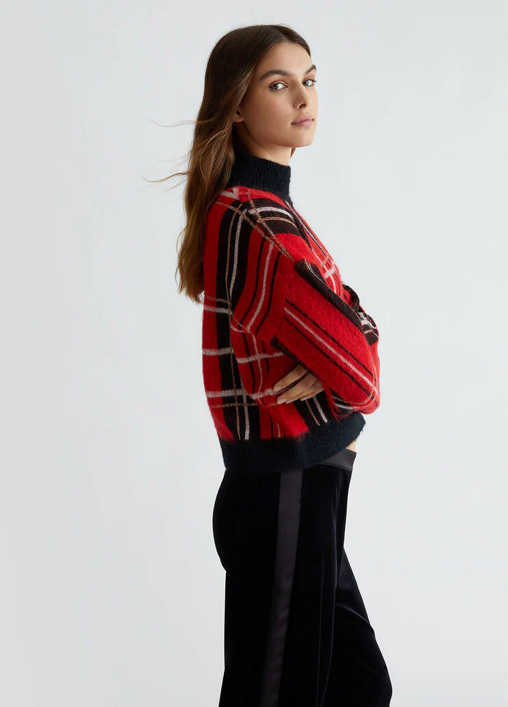 Red tartan pullover