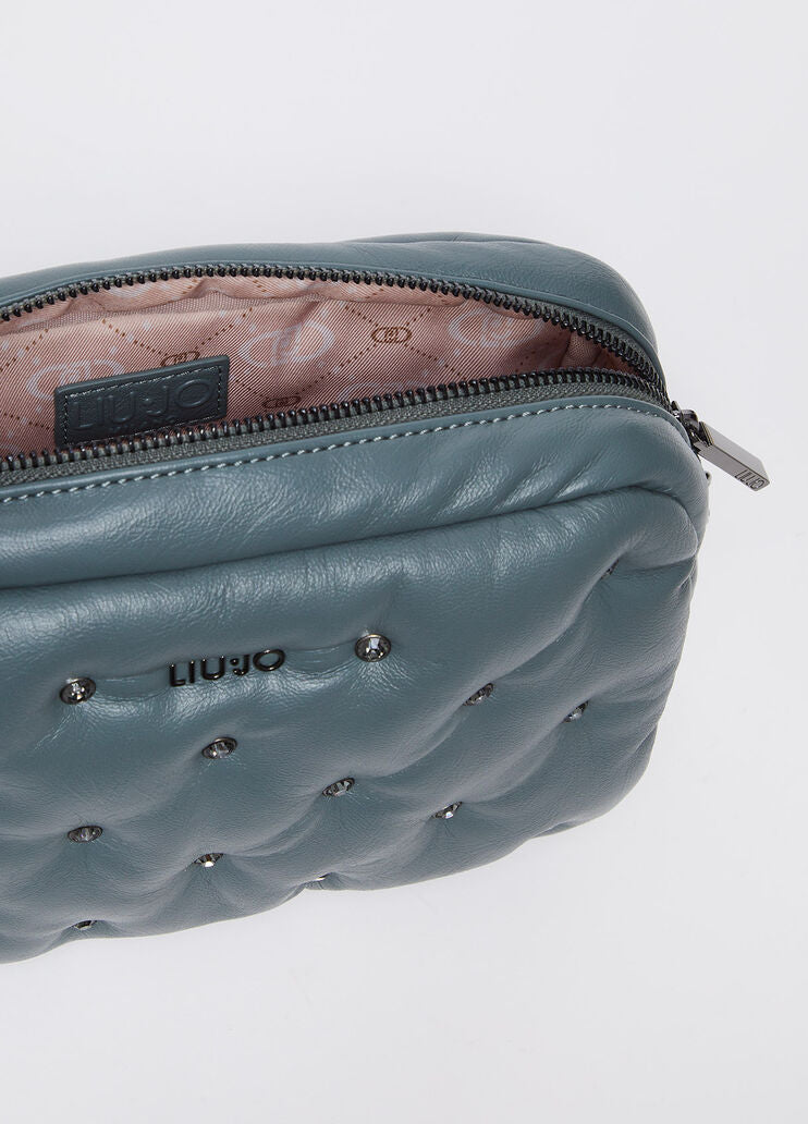 Glossy crossbody bag with rhinestones