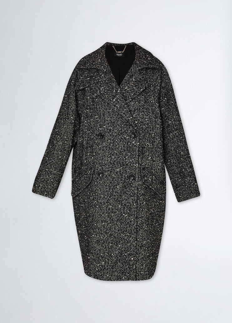 Double-breasted wool-blend bouclé coat