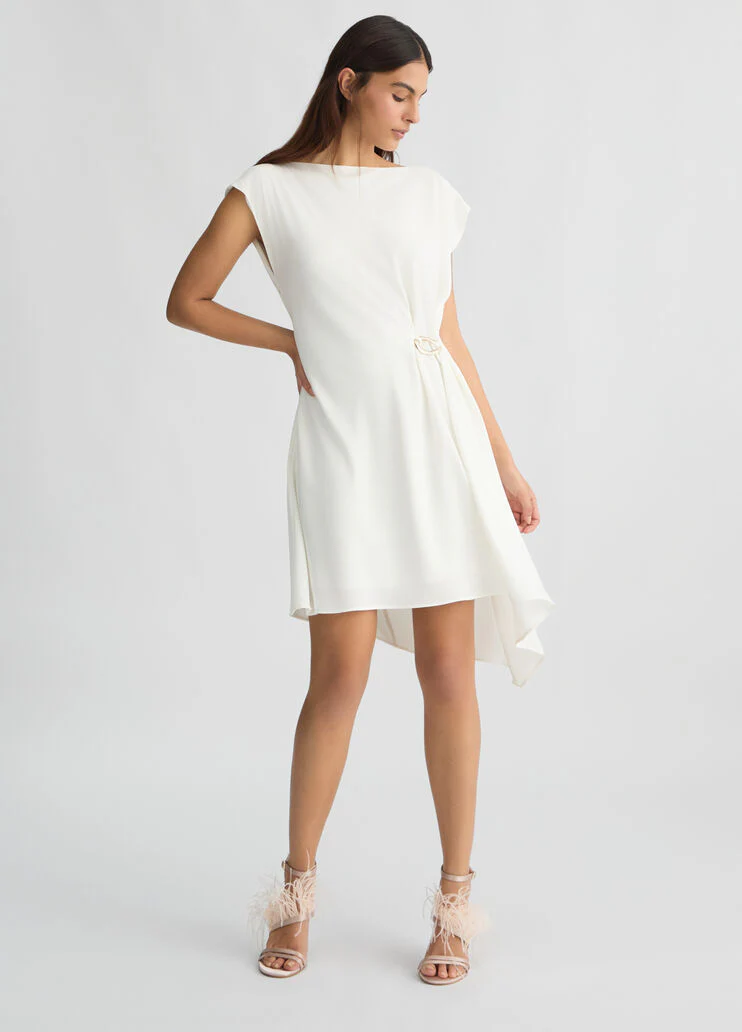 Short white dress with draping