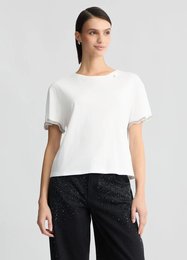 Cotton T-shirt with rhinestones