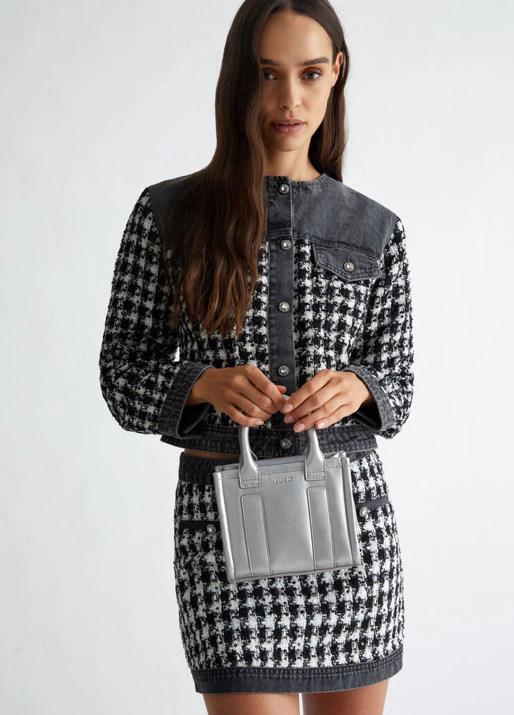 Mini shopping tote with shoulder strap