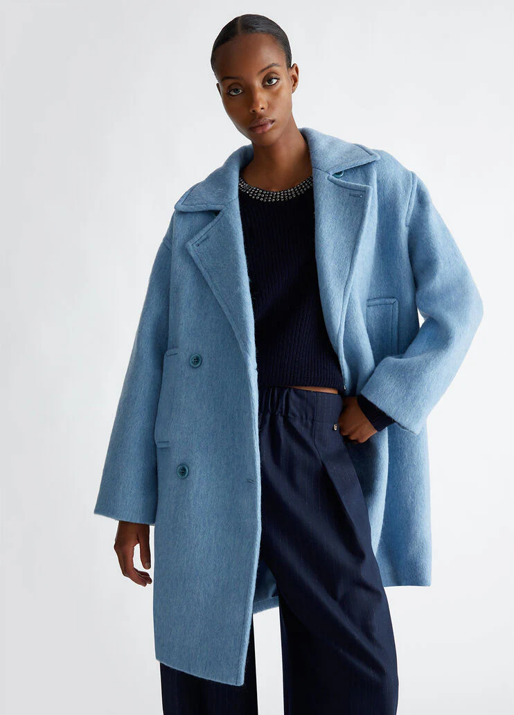 Double-breasted wool-blend coat
