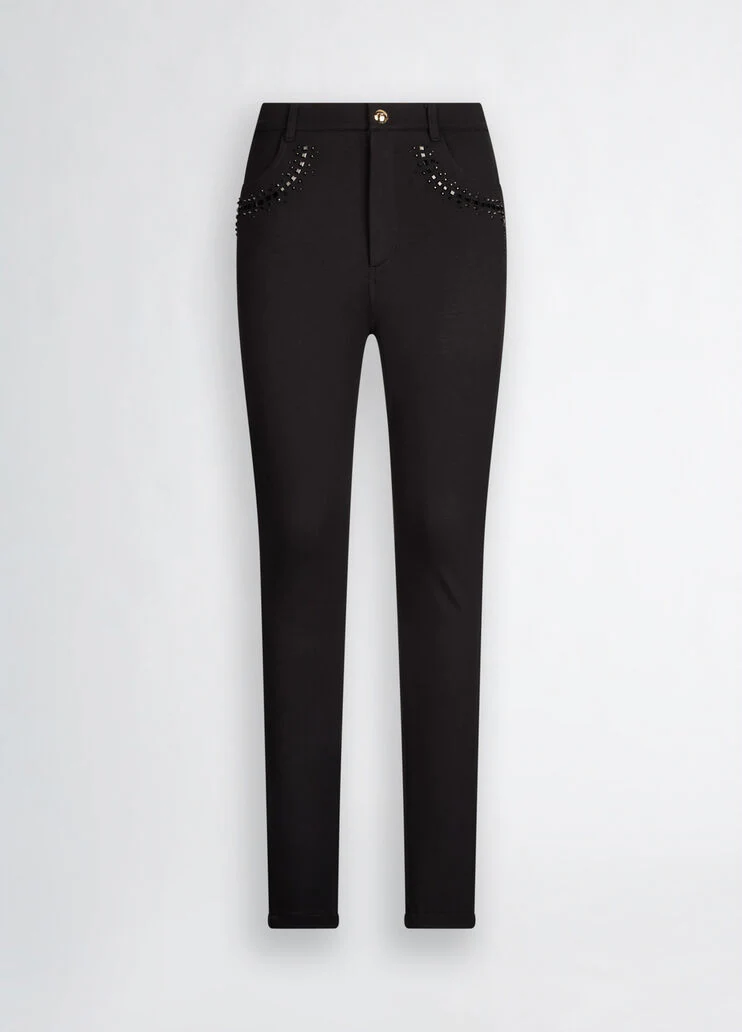 Jersey trousers with gemstones