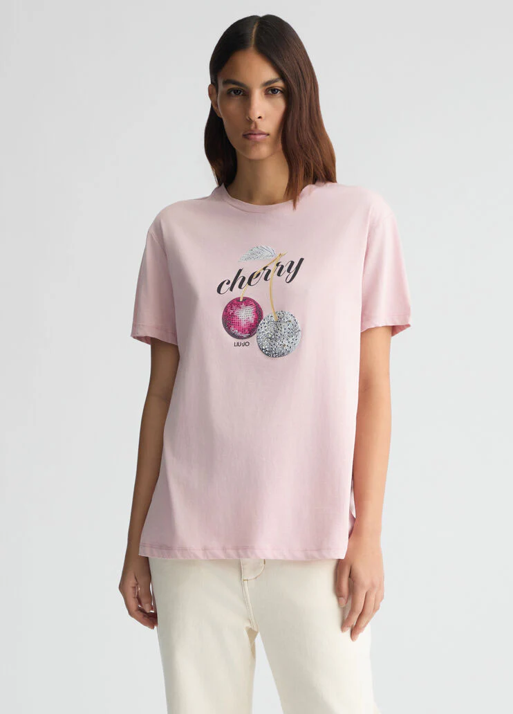 Printed T-shirt with rhinestones