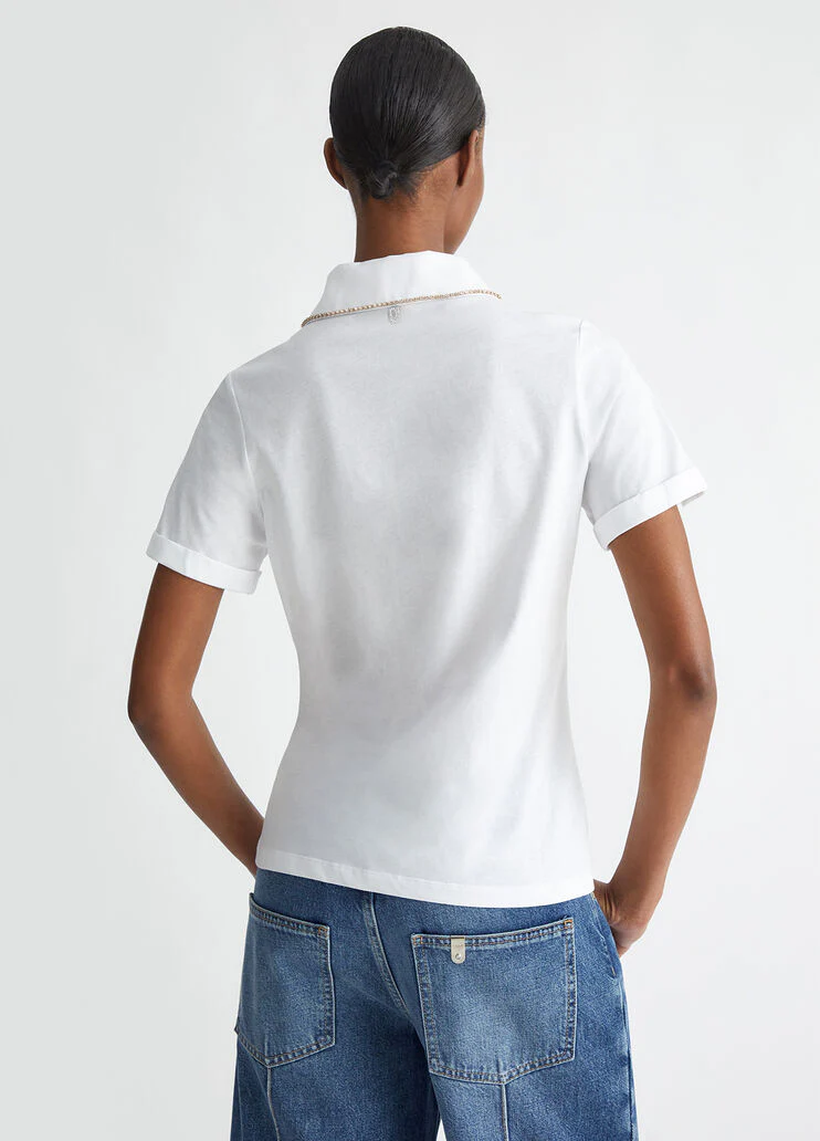 Polo shirt with rhinestones