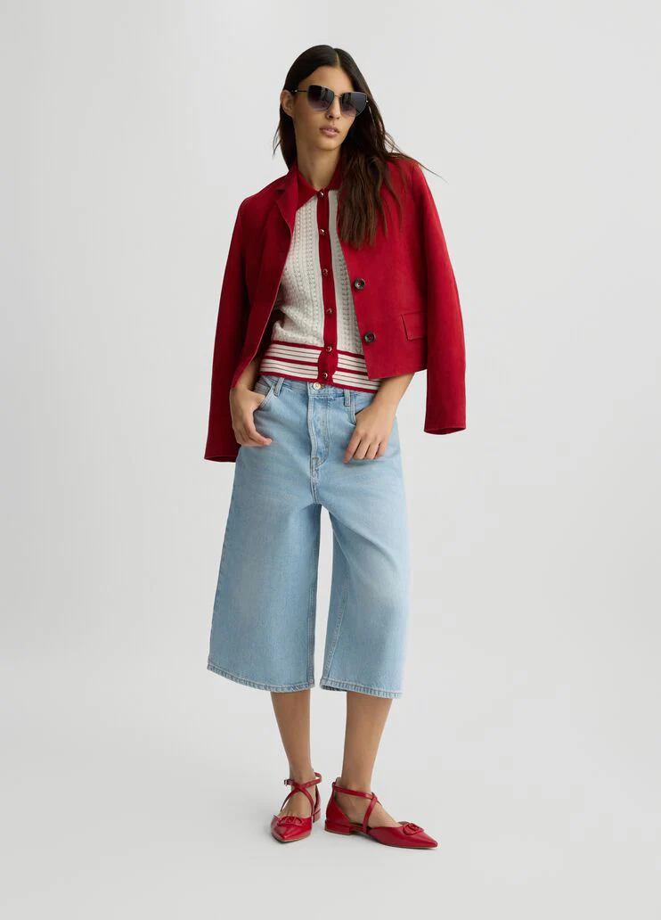 White and red knit cardigan