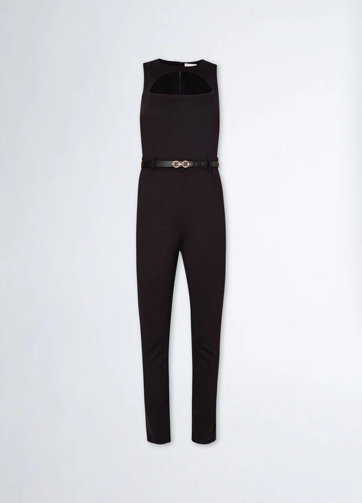 Stretch jumpsuit with belt