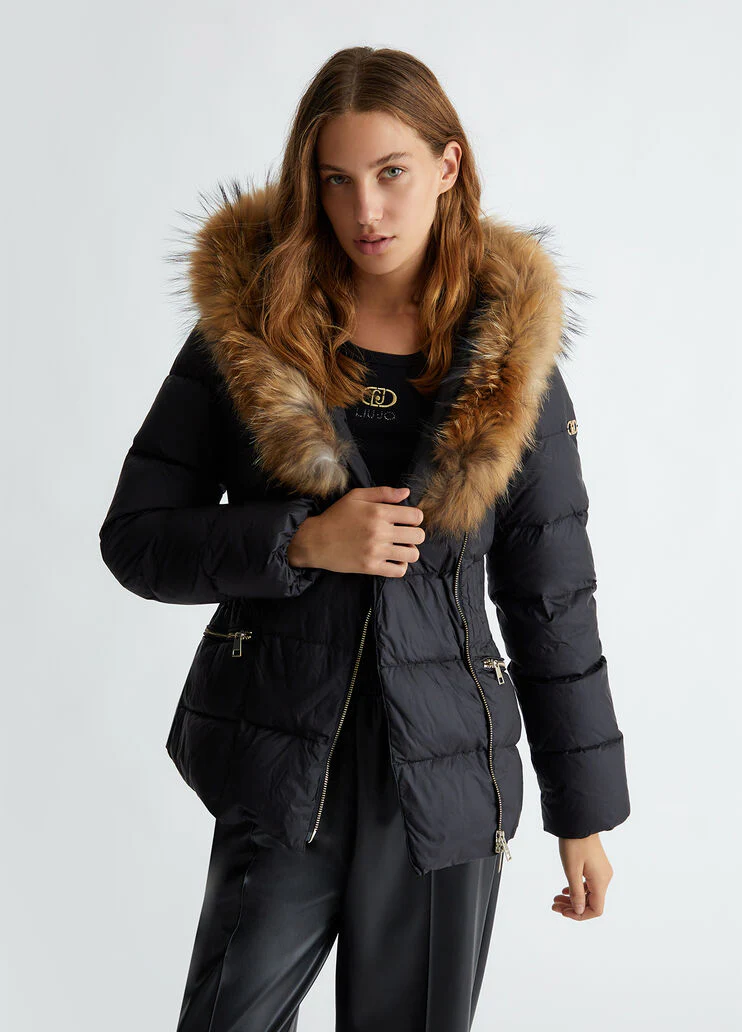 Down jacket with fur detail
