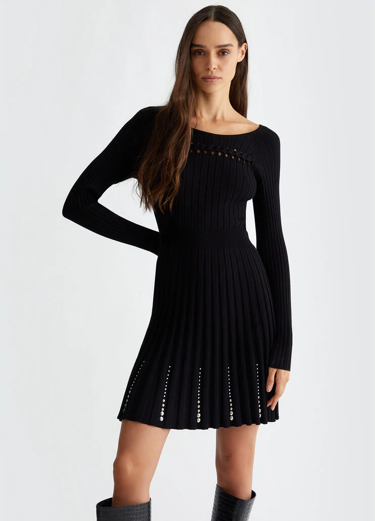 Rib-knit dress with studs