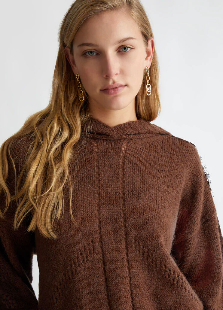 Wool-blend sweater with hood