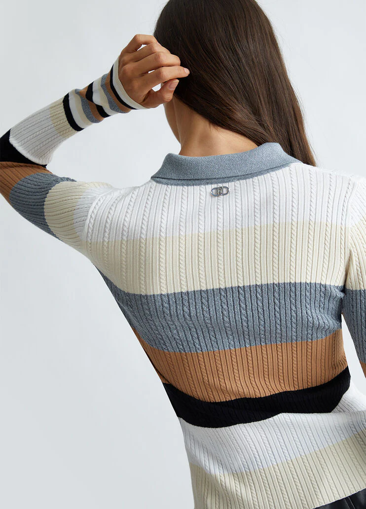 Striped knit polo-shirt