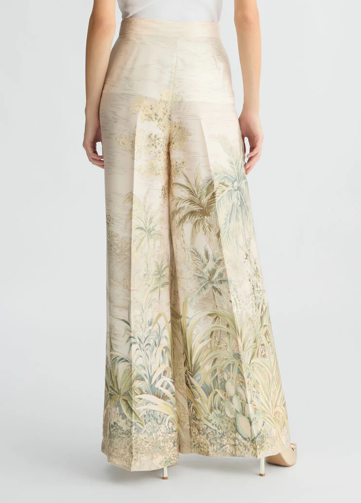 Printed twill palazzo trousers