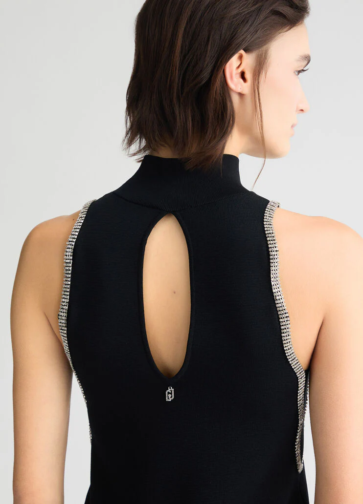 Knit dress with rhinestones