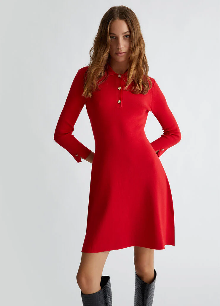 Knit dress with bejewelled buttons
