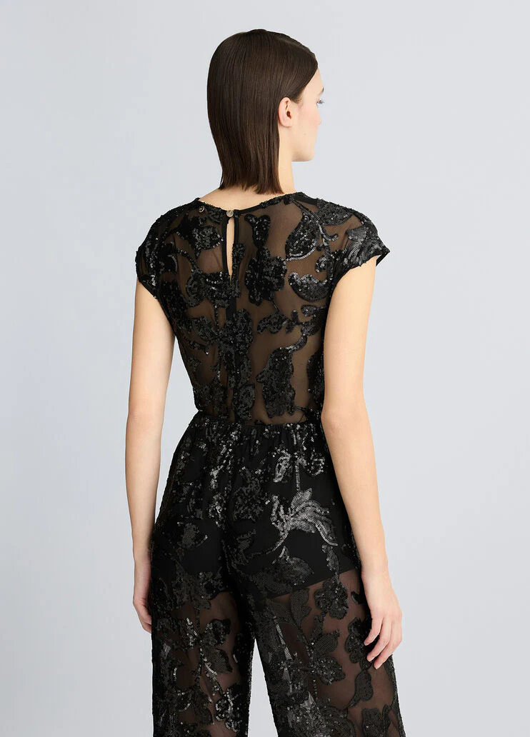 Embellished tulle bodysuit top