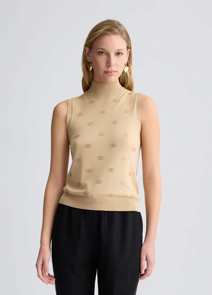 Knit top with logo and rhinestones