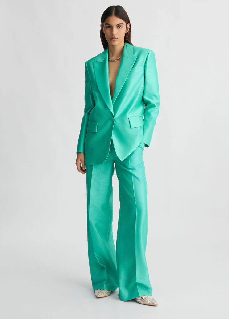 Long green shantung trousers