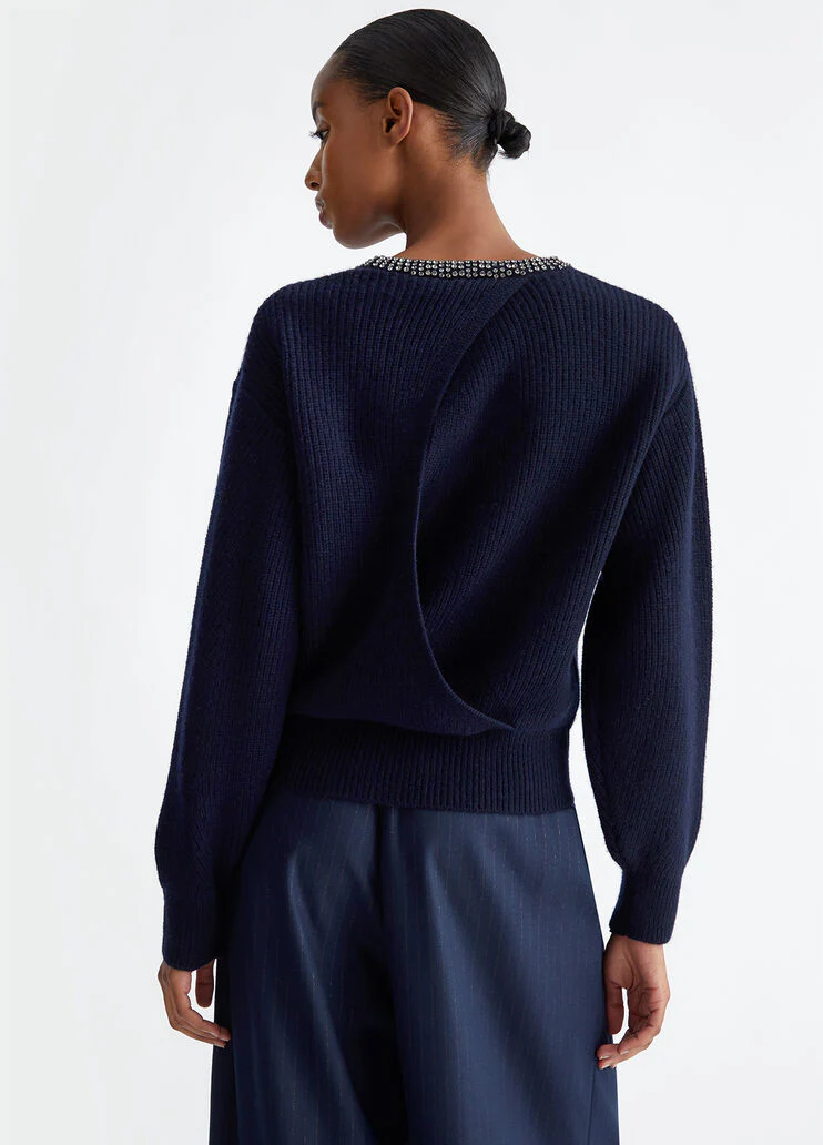 Wool sweater with gemstones