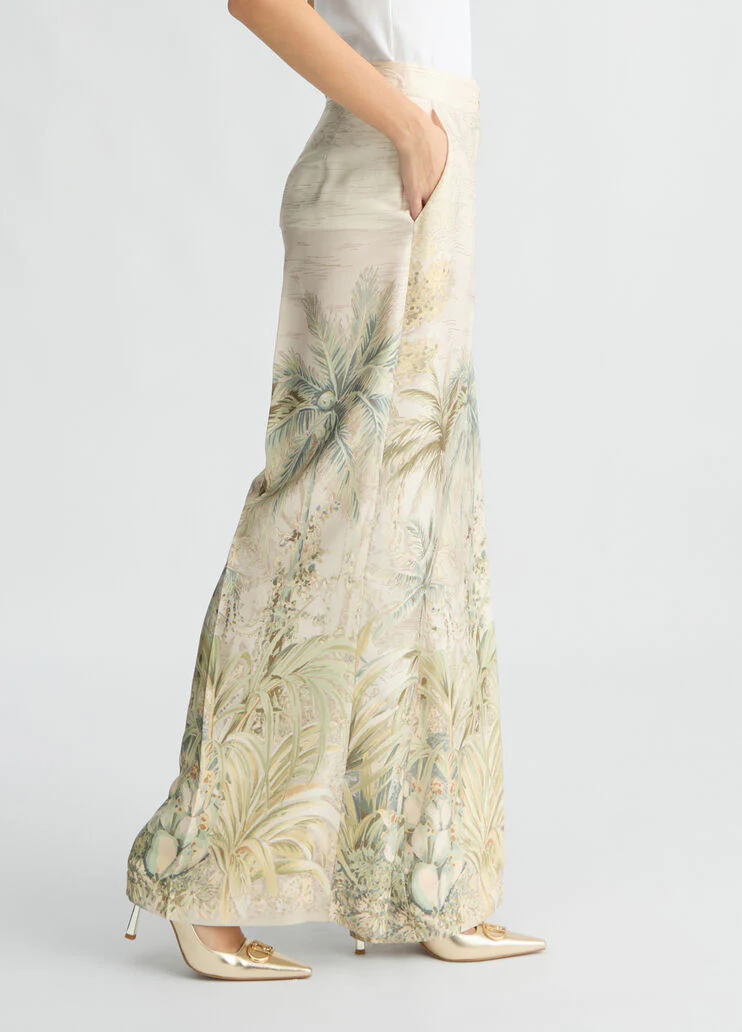 Printed twill palazzo trousers