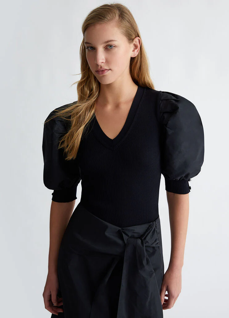 Top with taffeta sleeves