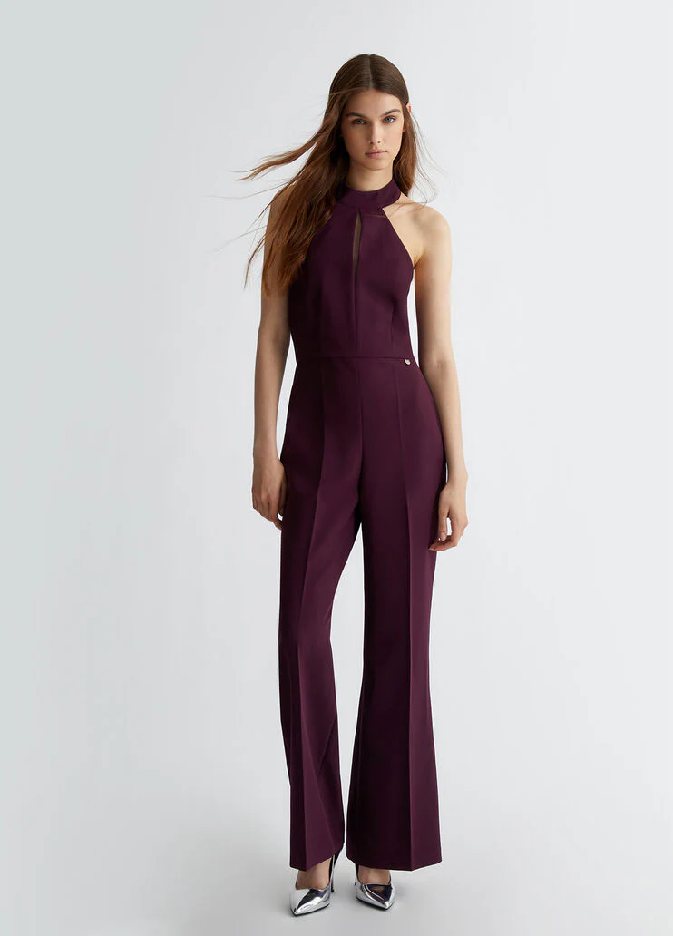 Stretch jumpsuit with pussy-bow