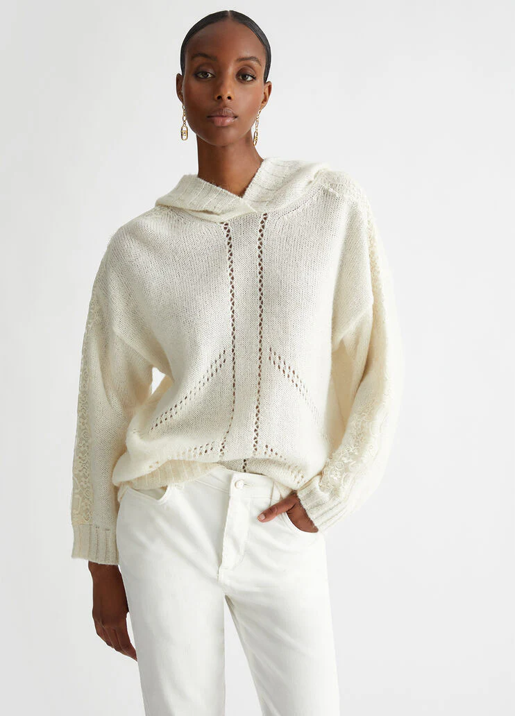 Wool-blend sweater with hood