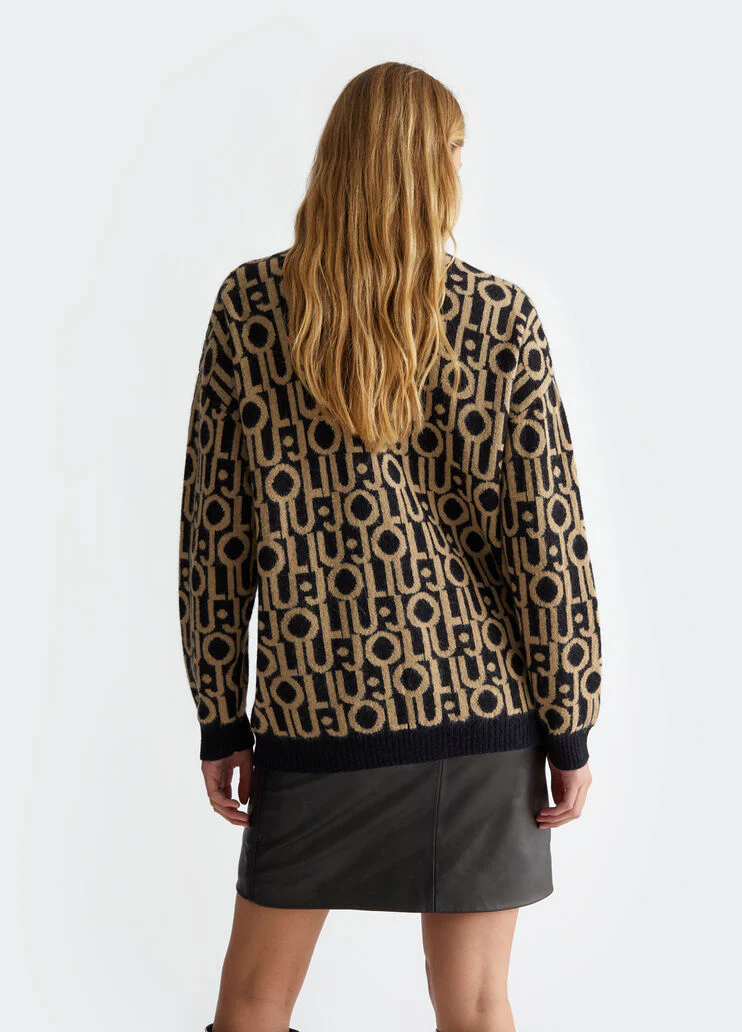 Cardigan with jacquard logo