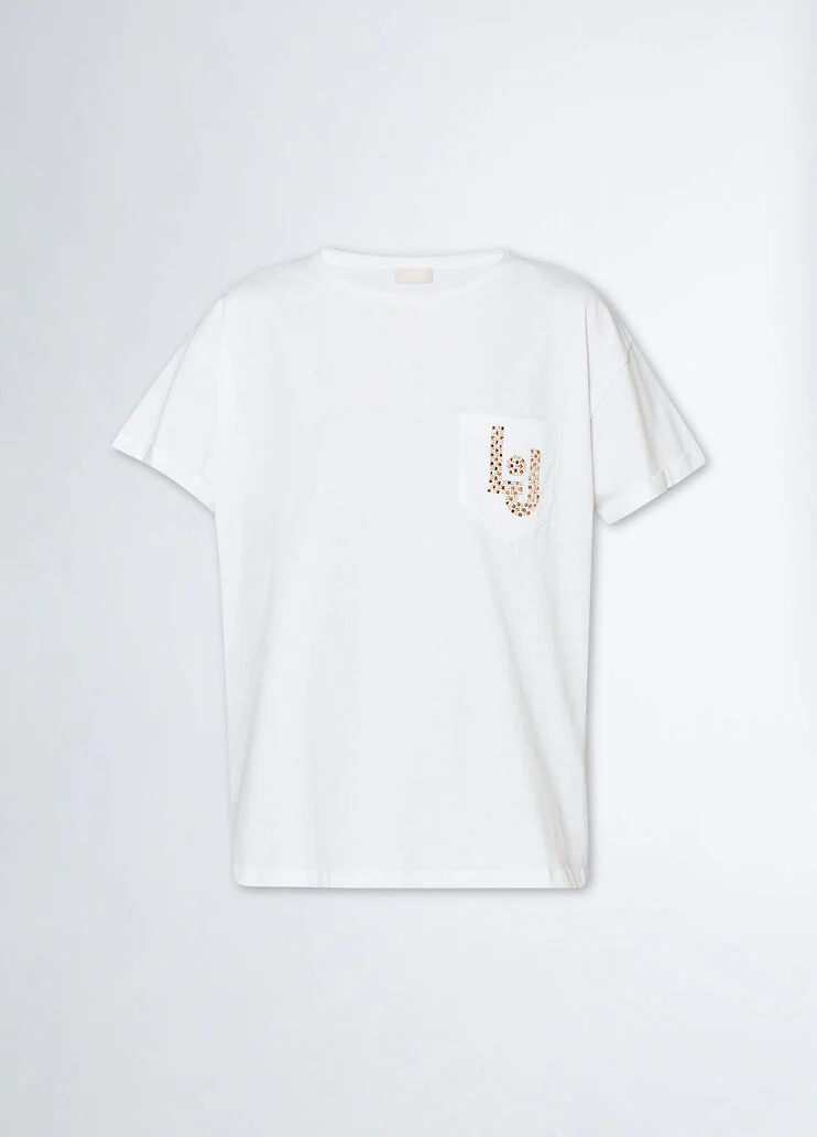 T-shirt with pocket and rhinestones