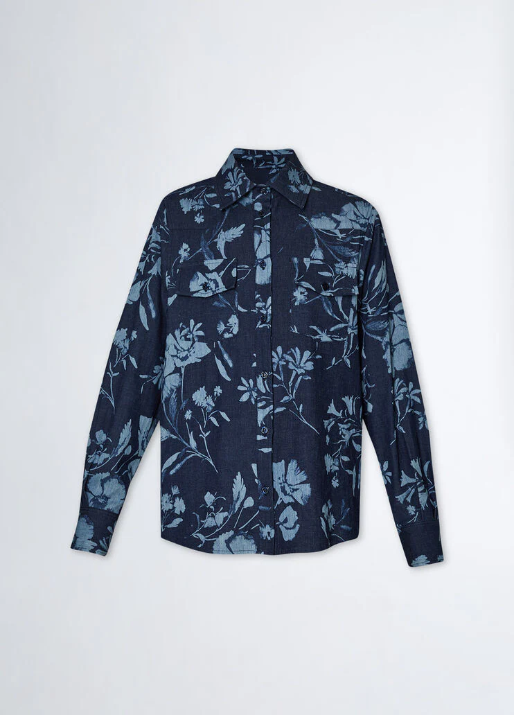 Denim shirt with floral print