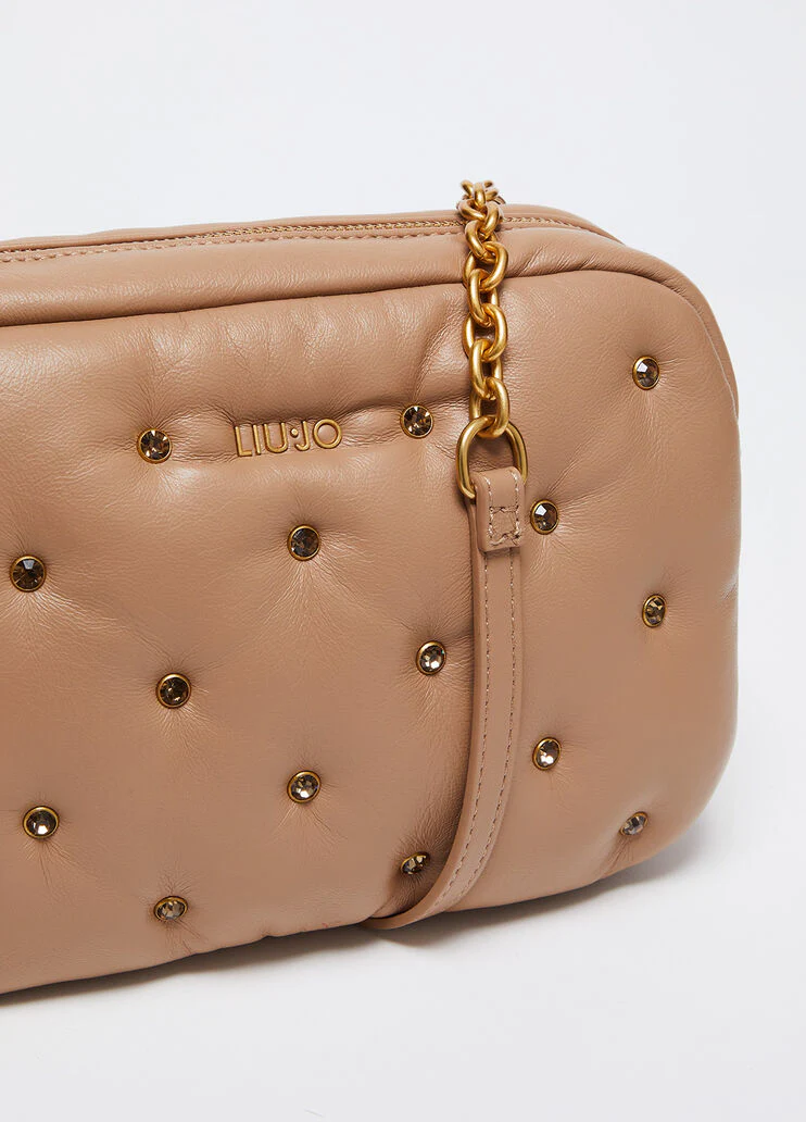 Glossy crossbody bag with rhinestones