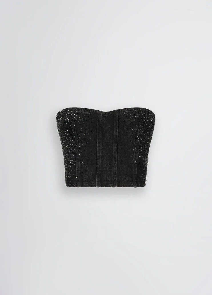 Denim top with rhinestones
