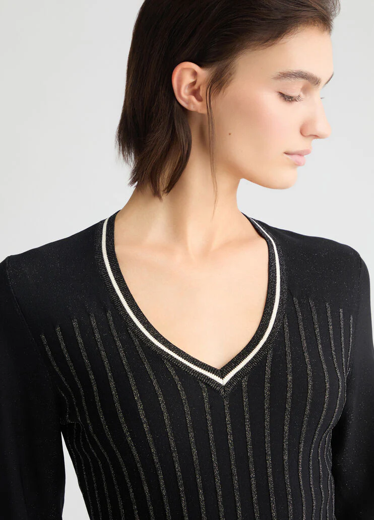 Black V-neck jumper