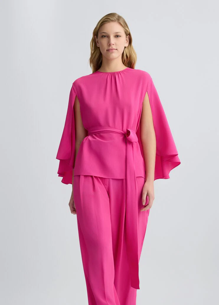 Crepe de chine blouse with belt