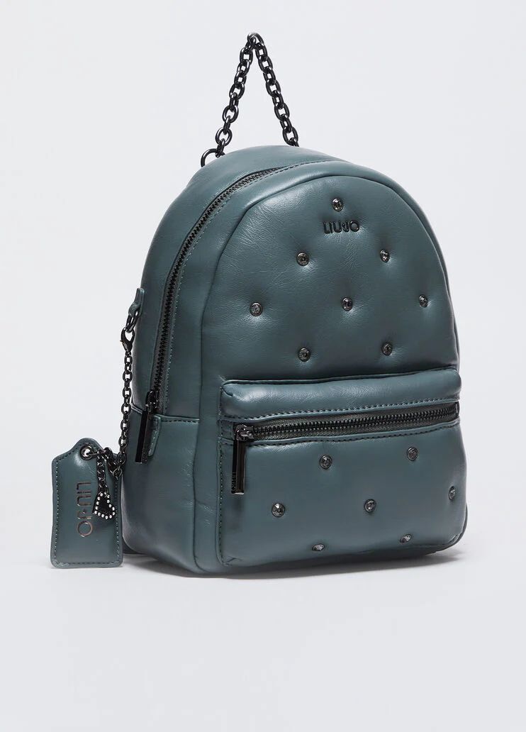 Glossy backpack with rhinestones