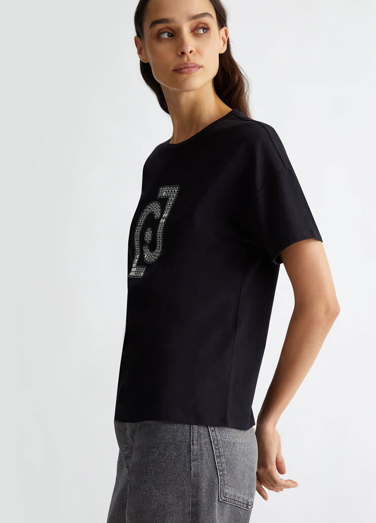 T-shirt with logo and gemstones