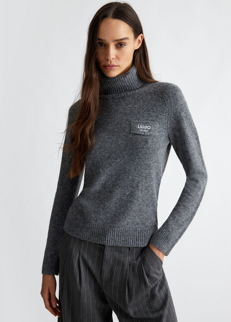 Wool-blend polo-neck with logo