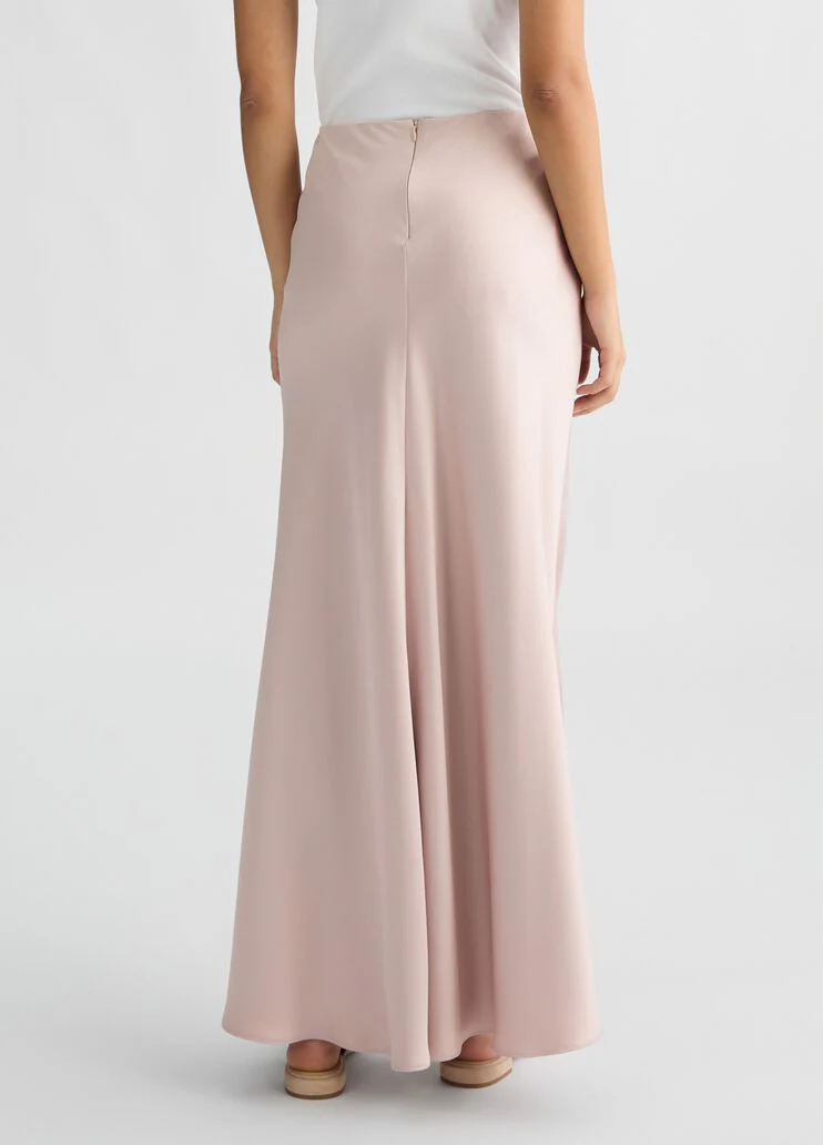 Long pink satin skirt